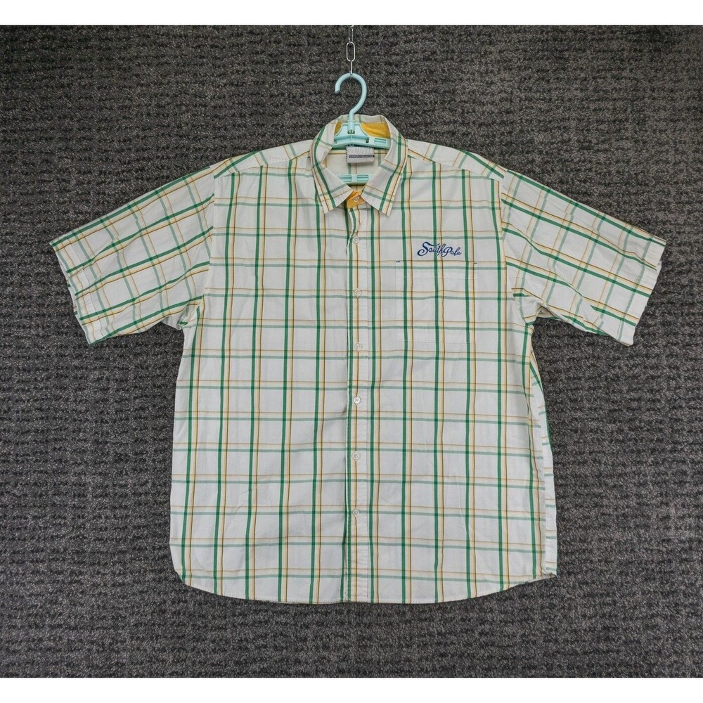 Vintage Southpole Shirt Mens XL White Green Plaid Short Sleeve 90s Y2K Hip Hop